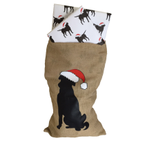 Hessian Christmas Sack with image of Labrador in Santa hat